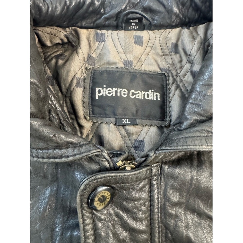Pierre Cardin Leather Bomber Jacket XL Mens Black Excellent Vintage Quilted - Picture 7 of 16